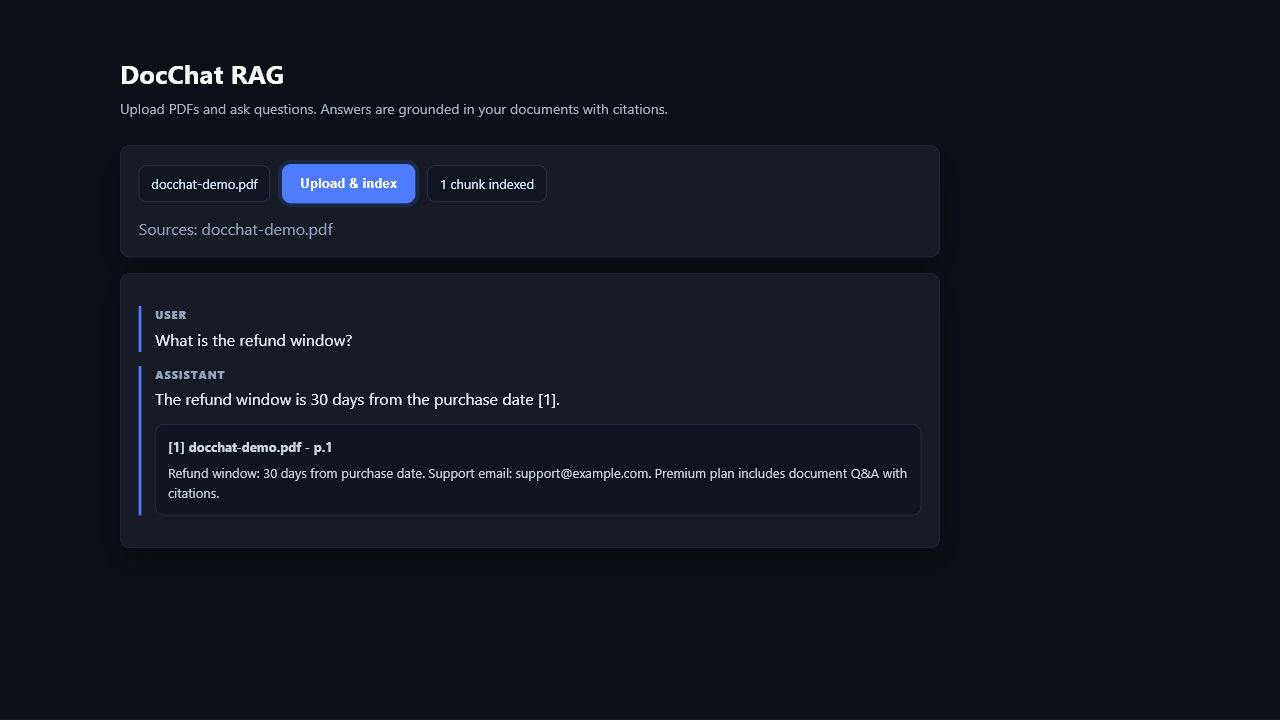 DocChat RAG answer screen with citation