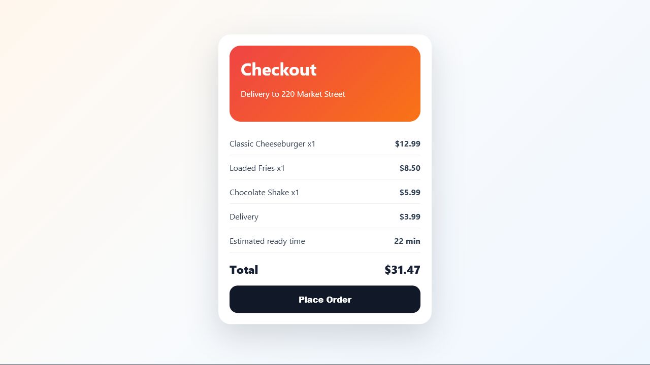 Falcon Food checkout screen